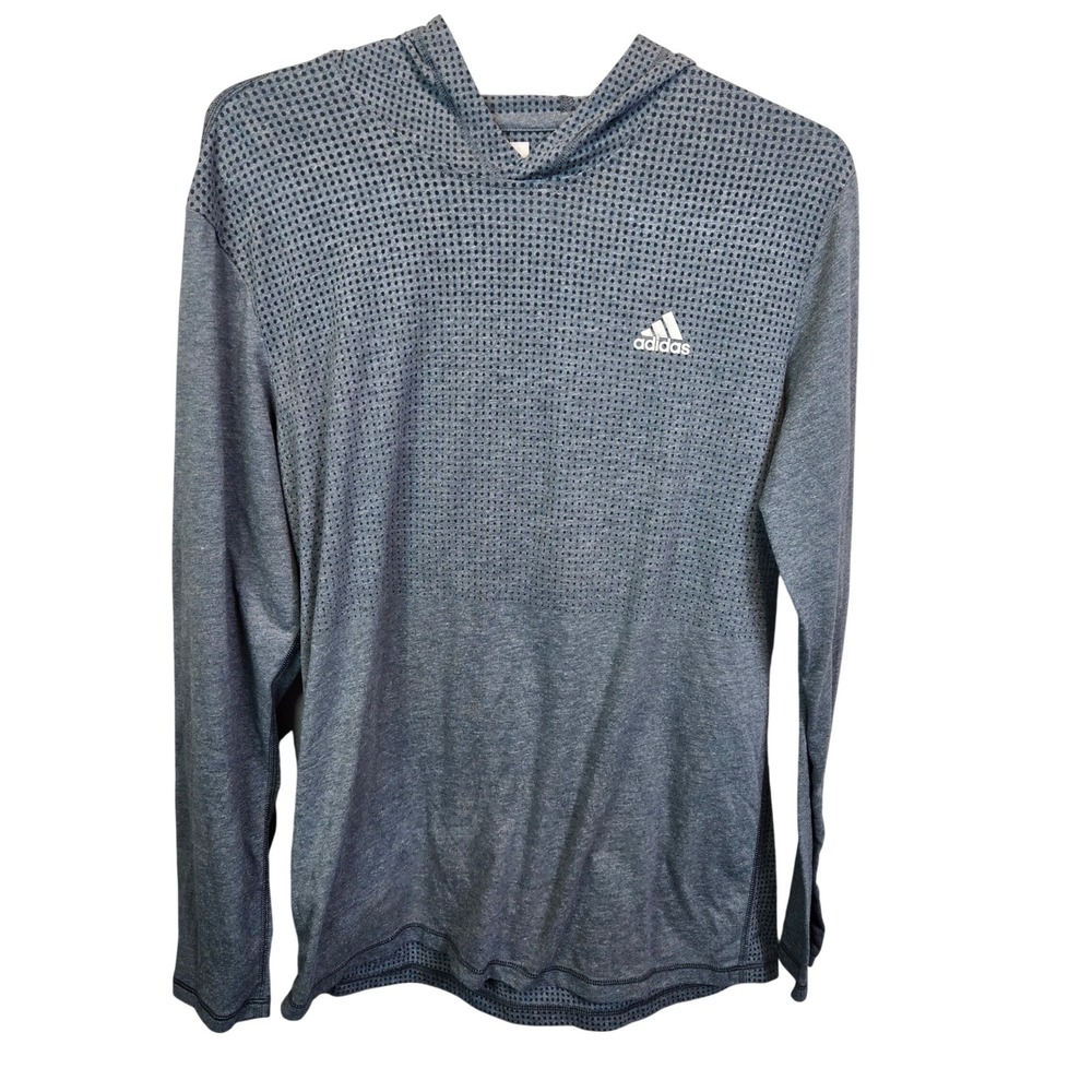 Adidas Aeroknit Hoodie Mens Large Blue Heathered Breathable Performance Pullover
